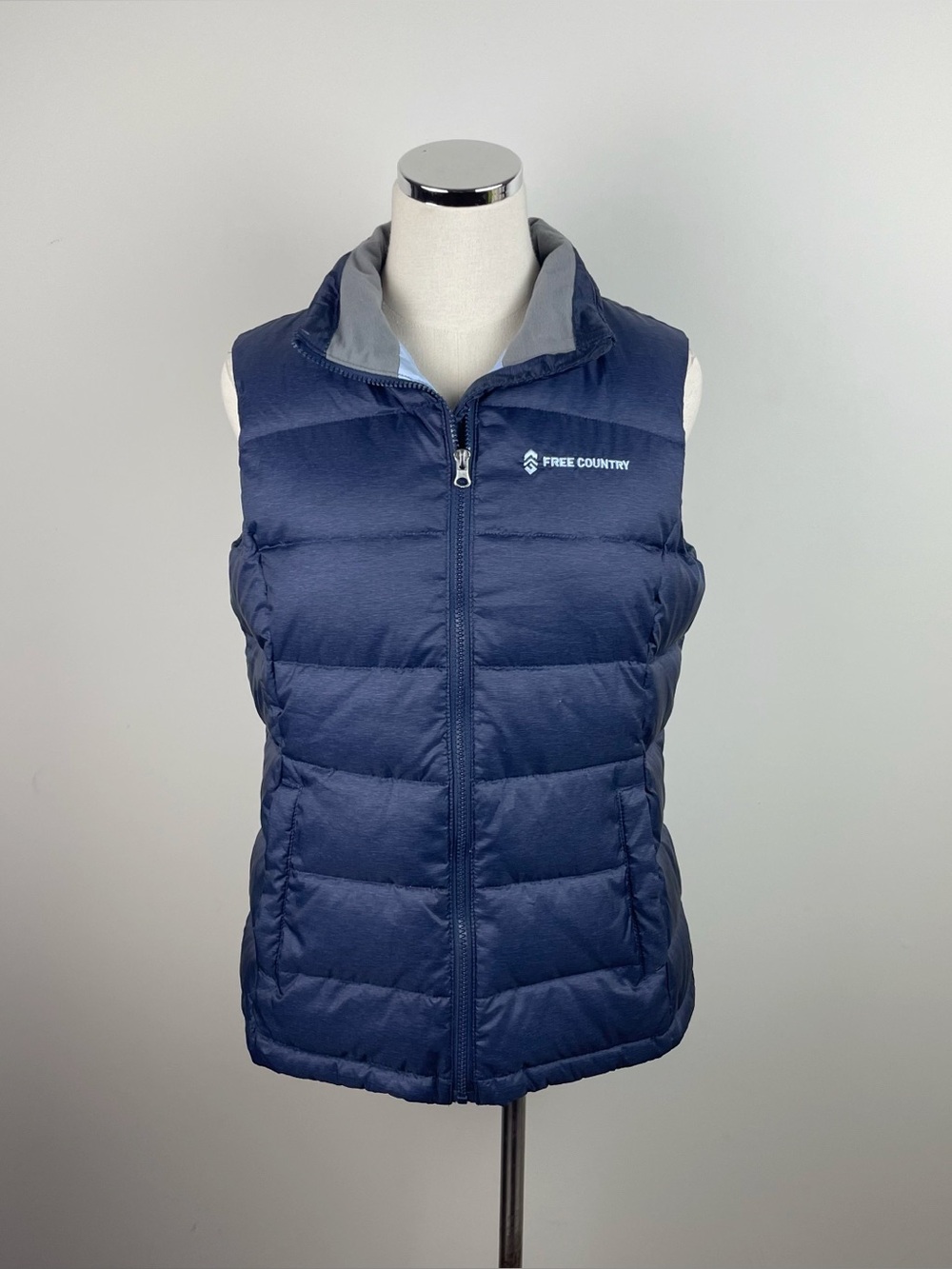 Free County Blue Puffer Vest Waterfowl Feathers Full Zip Women Medium